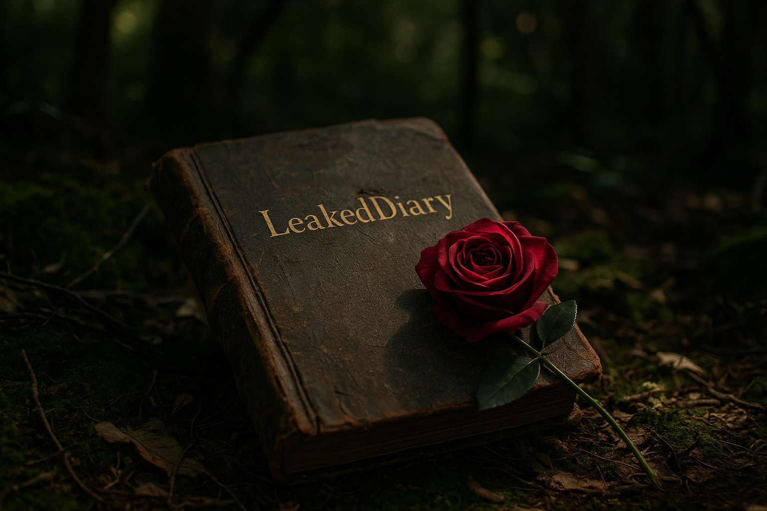 LeakedDiary image with diary in forest and rose